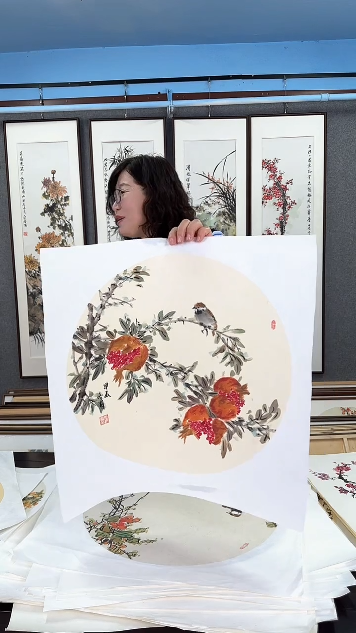 【闪购商品】国画实木装裱   石榴