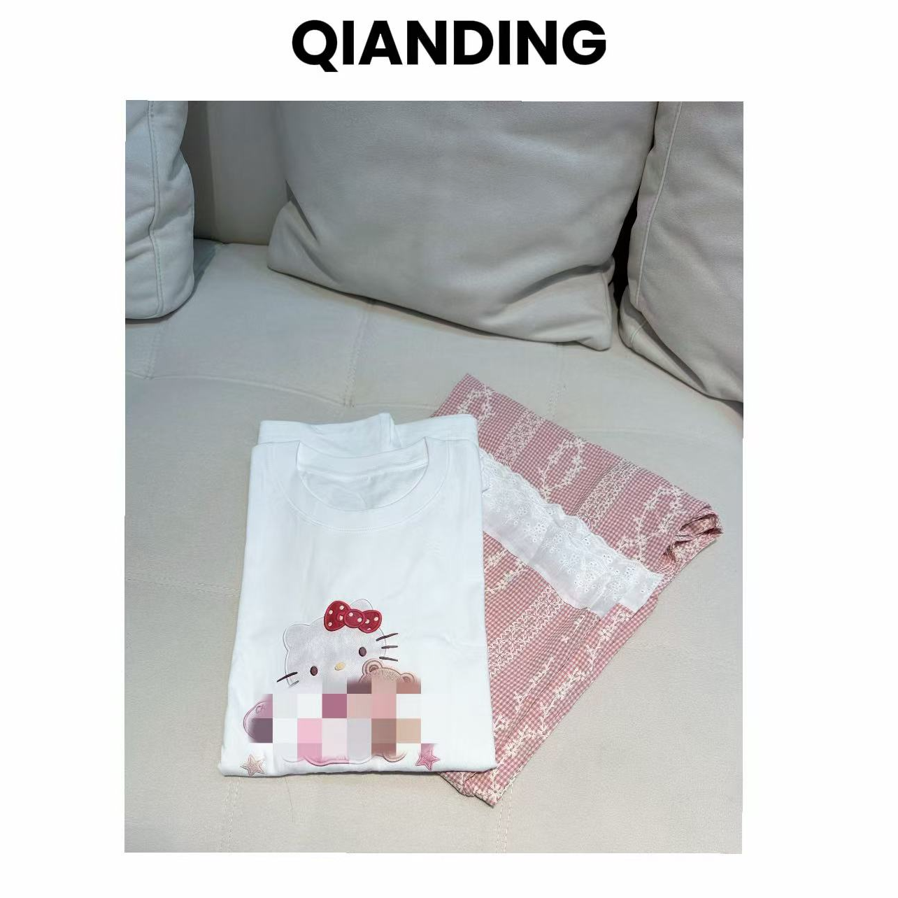 QD【睡美人】纯棉亲肤卡通格子宽松慵懒家居服套装F1097