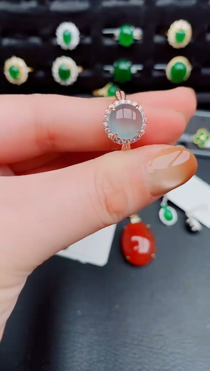 【闪购商品】翡翠戒指银S925镶嵌天然a货翡翠361