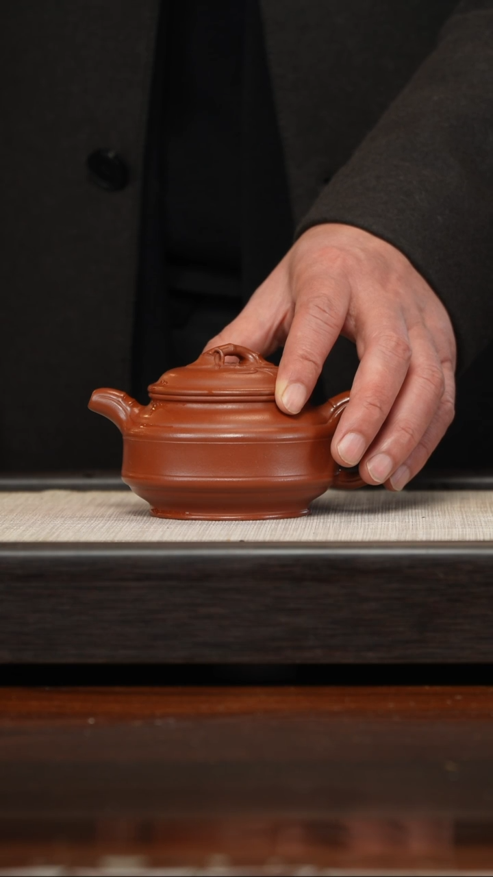 【闪购商品】紫砂茶壶全手朱泥双线竹鼓