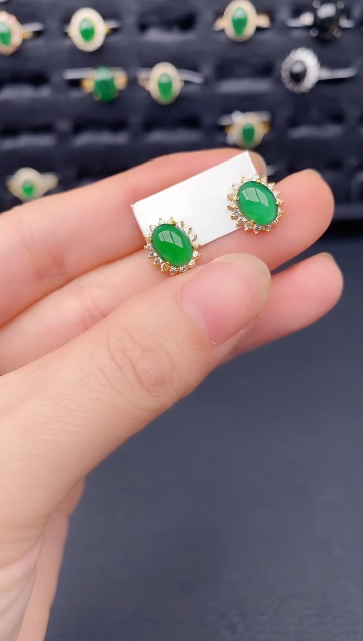 银S925镶嵌翡翠耳饰天然a货翡翠353