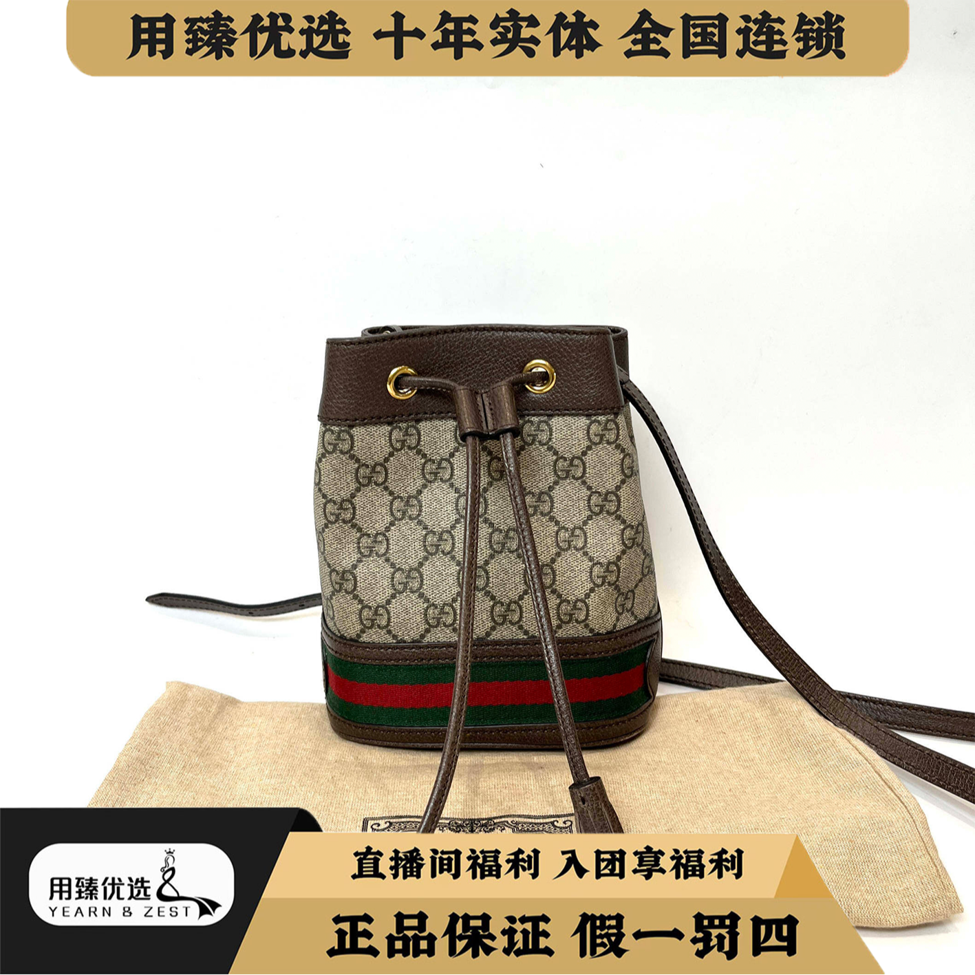 99新 GUCCI/古驰 老花水桶包斜挎包/BF3840997