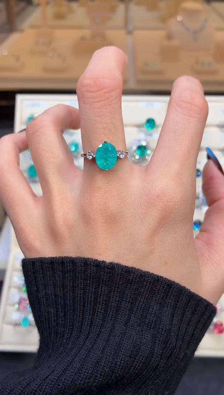 6ct碧玺（处理） 无品牌 925银 轻奢感冰裂霓虹电光蓝系列