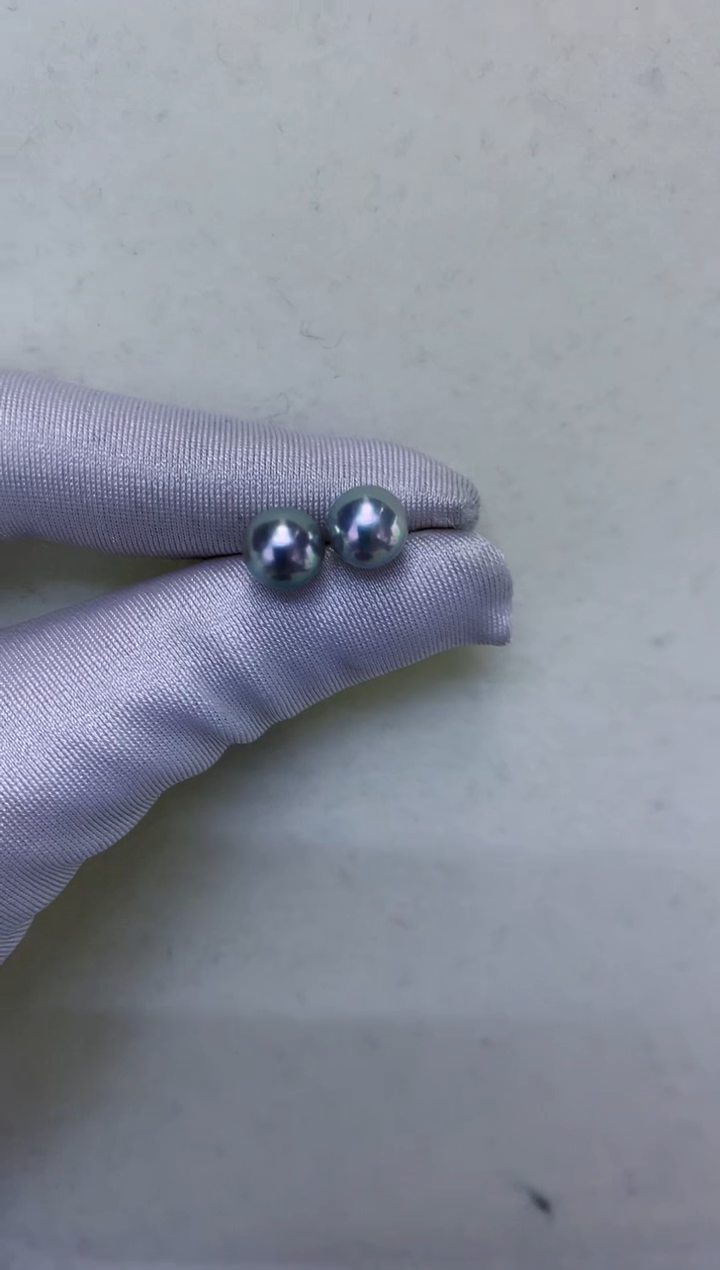 铂Pt900镶嵌DA海水珍珠灰珠素钉7-8MM x105