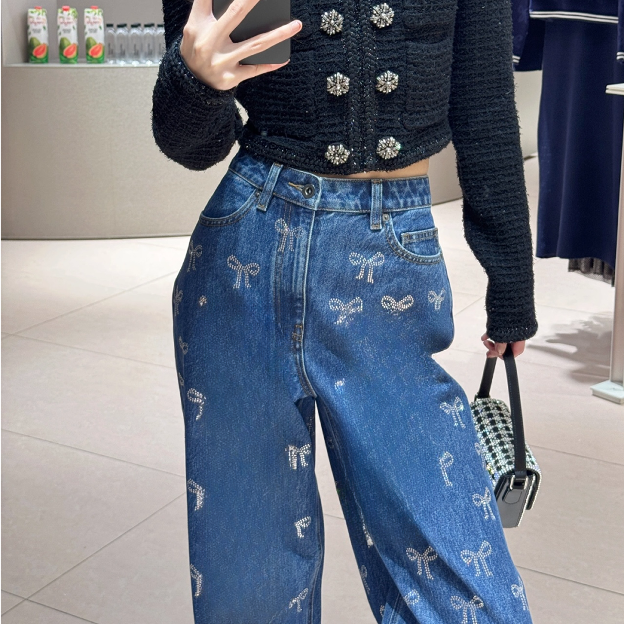 水钻蝴蝶结牛仔裤