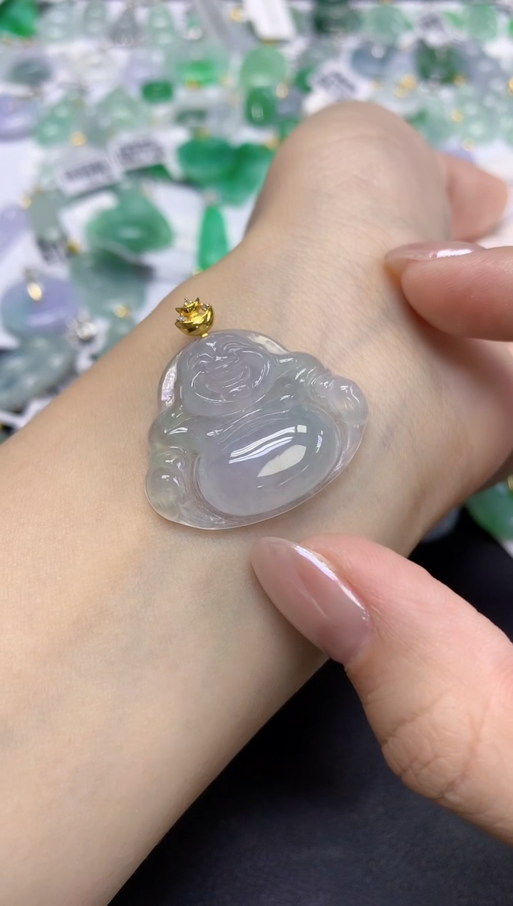 颈饰18K金镶嵌翡翠天然缅甸翡翠A货多样性发一件