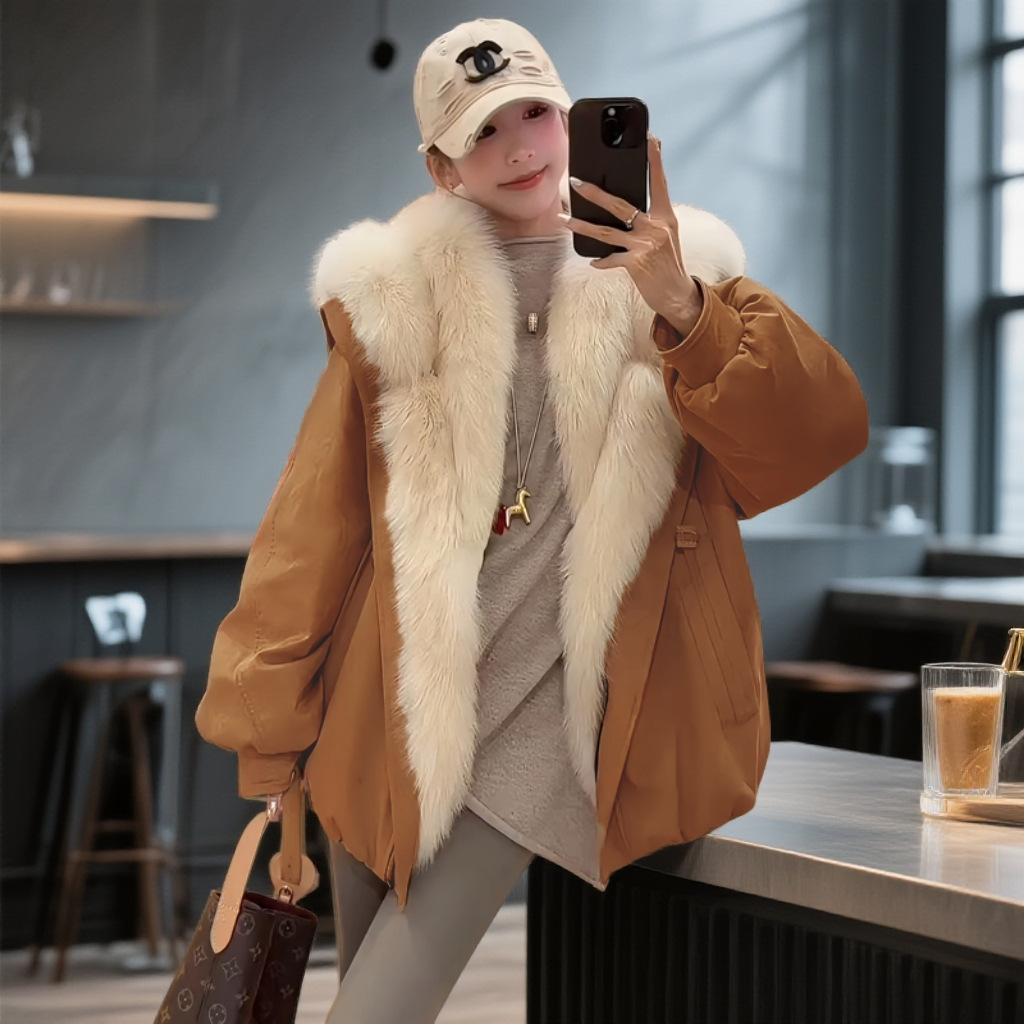 高端女装正品高档仿狐狸毛环保皮草千金毛毛外套羽绒90派克服零下