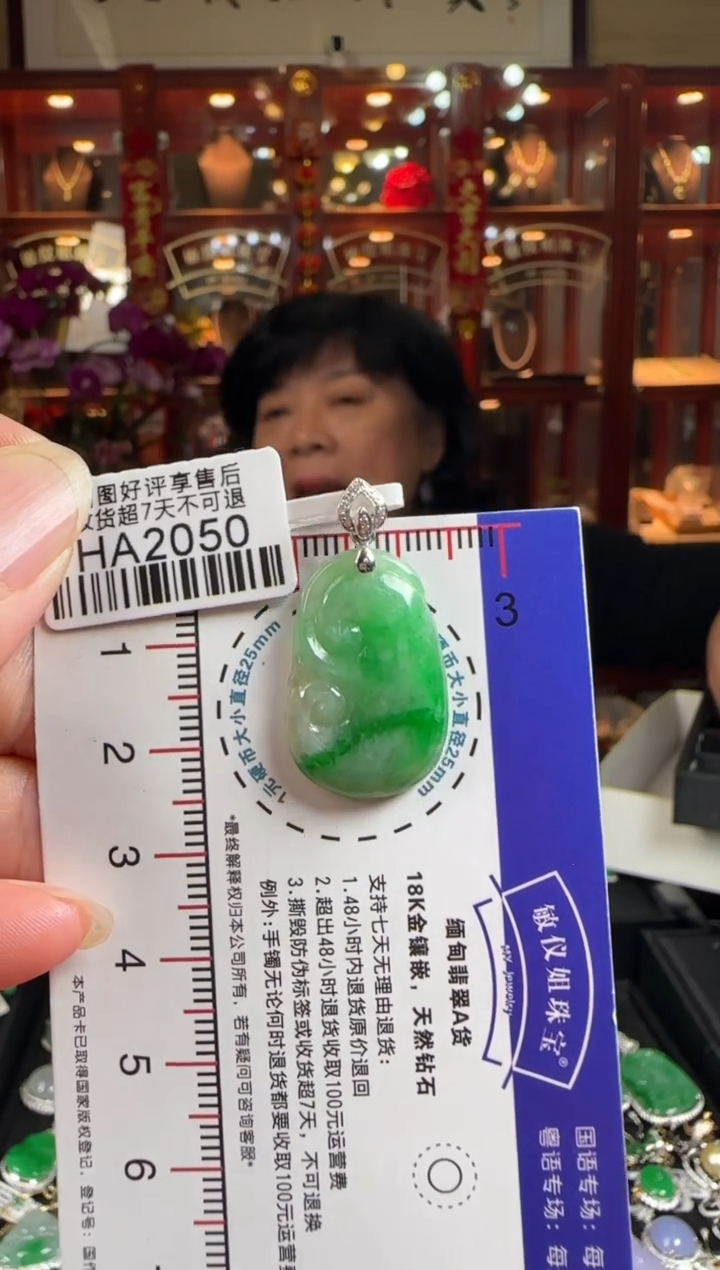 【闪购商品】翡翠颈饰18K金镶嵌HA2050冰绿如意