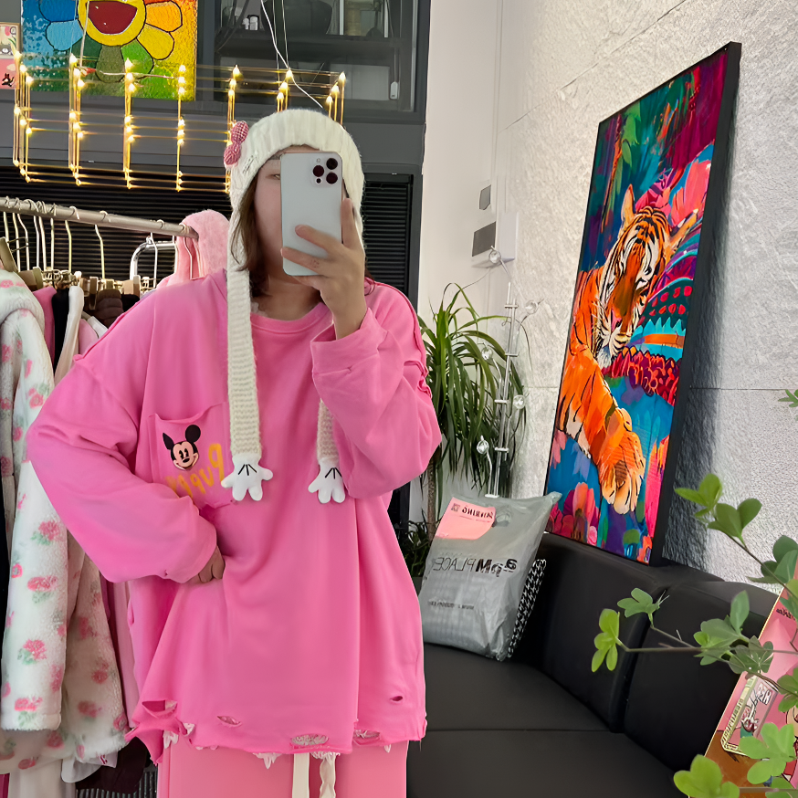 【厚卫衣】秋冬韩版宽松百搭慵懒风明线拼接加厚卫衣可外穿套头