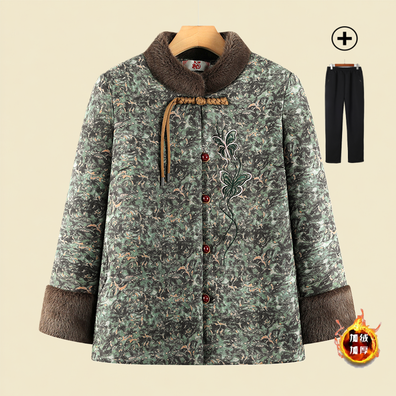 奶奶冬装新中式棉衣中老年人女装加绒加厚棉袄老太太保暖唐装外套