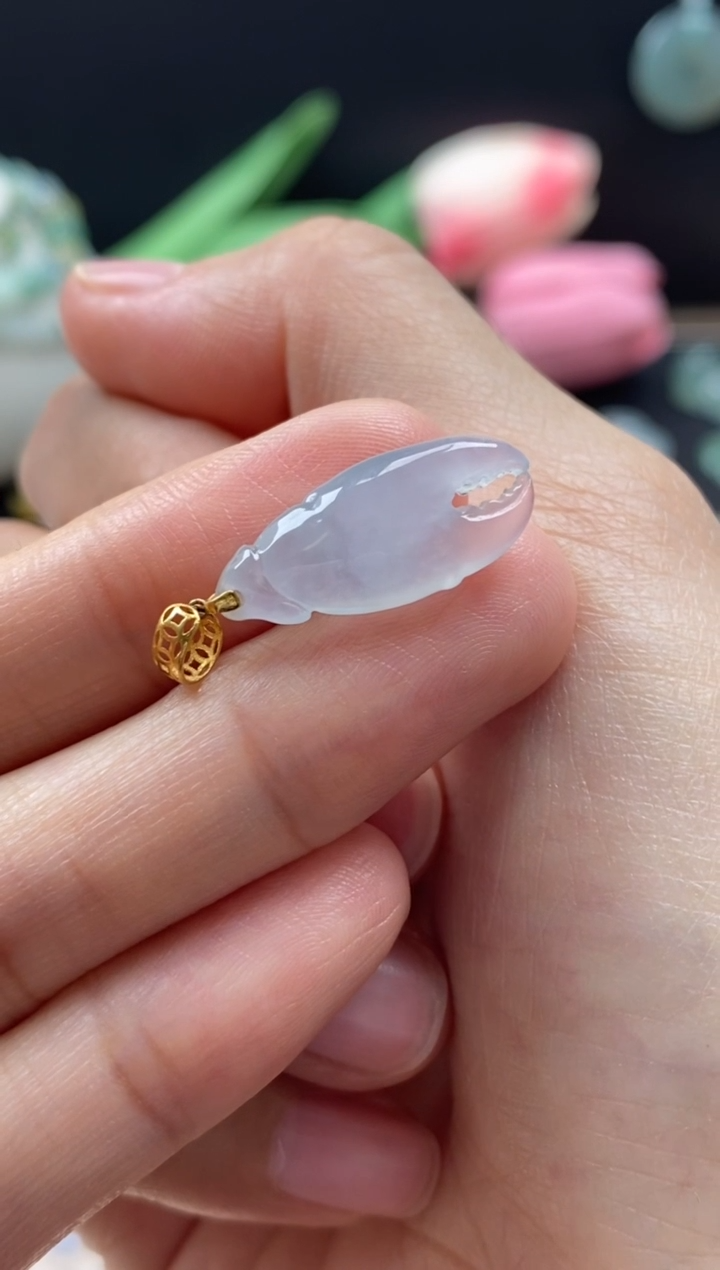 【闪购商品】翡翠颈饰18K金镶嵌翡翠冰晴裸石吊坠