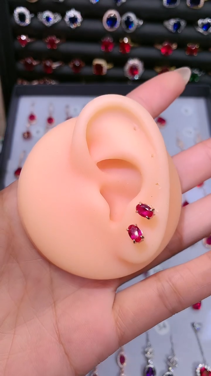 【闪购商品】红宝石耳饰银S925镶嵌46玫瑰金