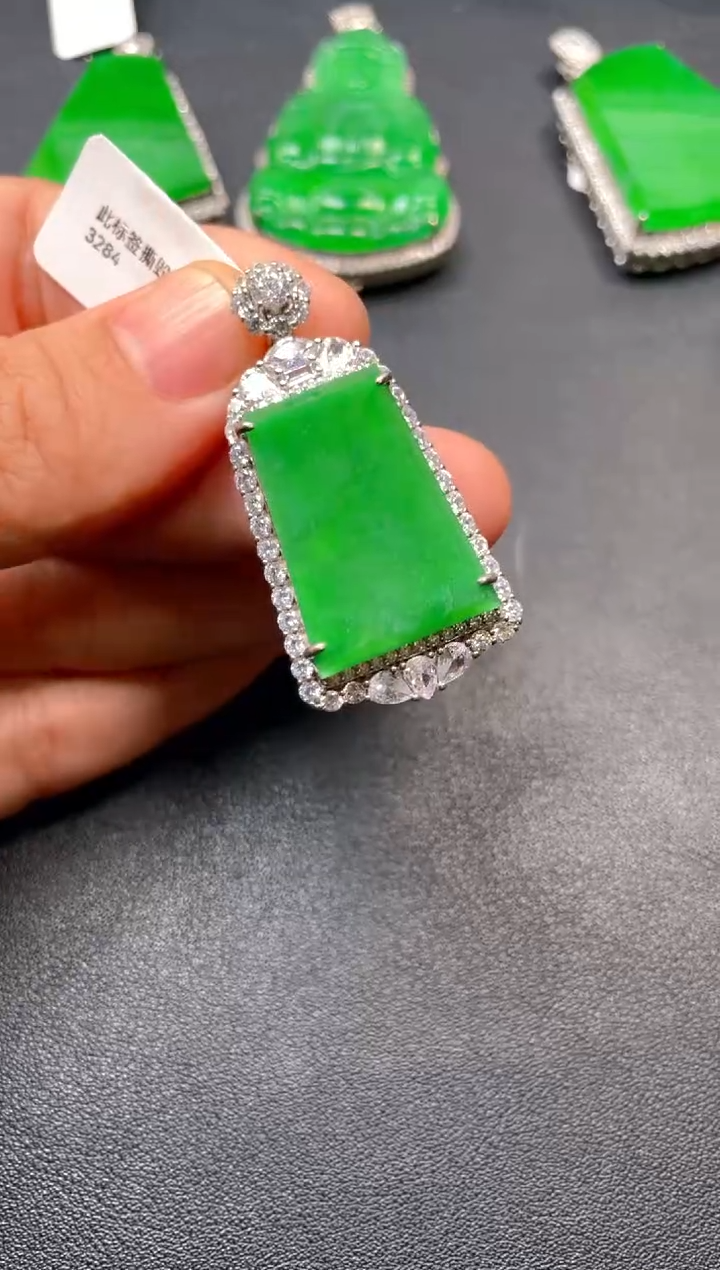 吊坠(不含链)银S925镶嵌翡翠吊坠