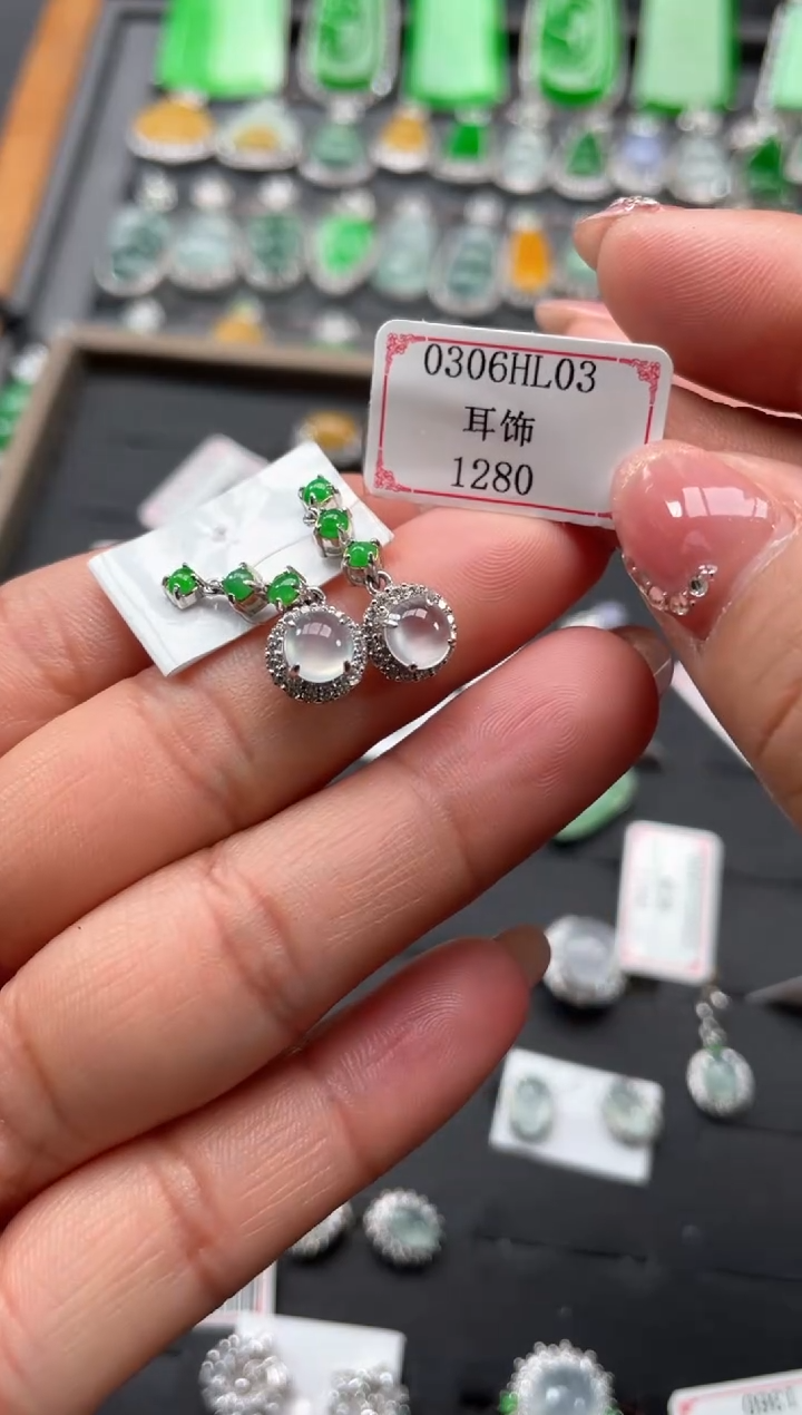【闪购商品】翡翠耳饰银S925镶嵌0306HL03