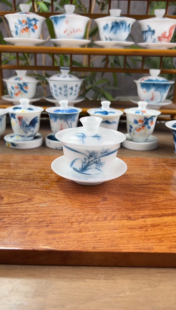 【闪购商品】微瑕高冰兰花130ml三才盖碗