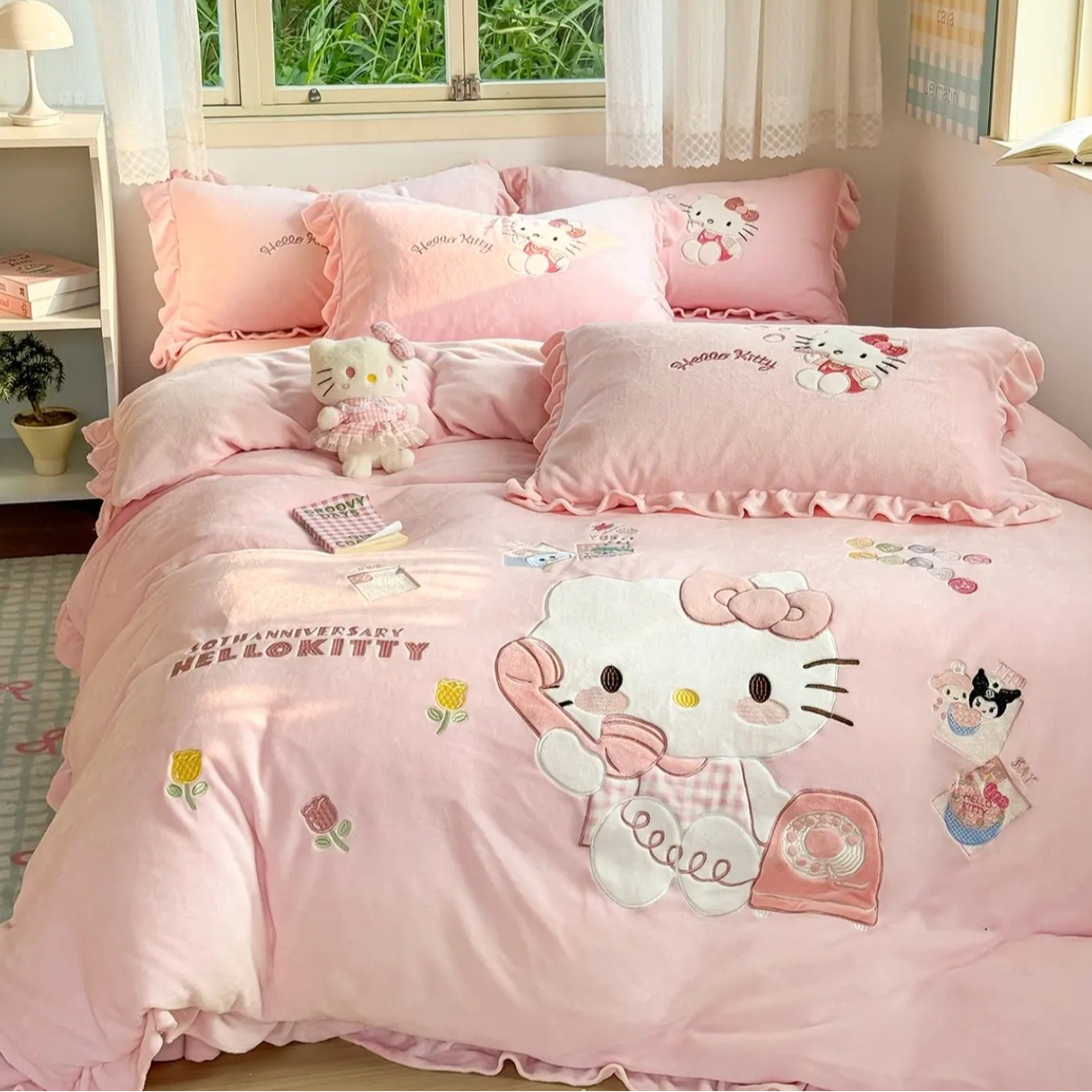 【凯蒂猫】2025新款成人儿童牛奶绒贴布绣四件套冬天加绒【加密加厚】