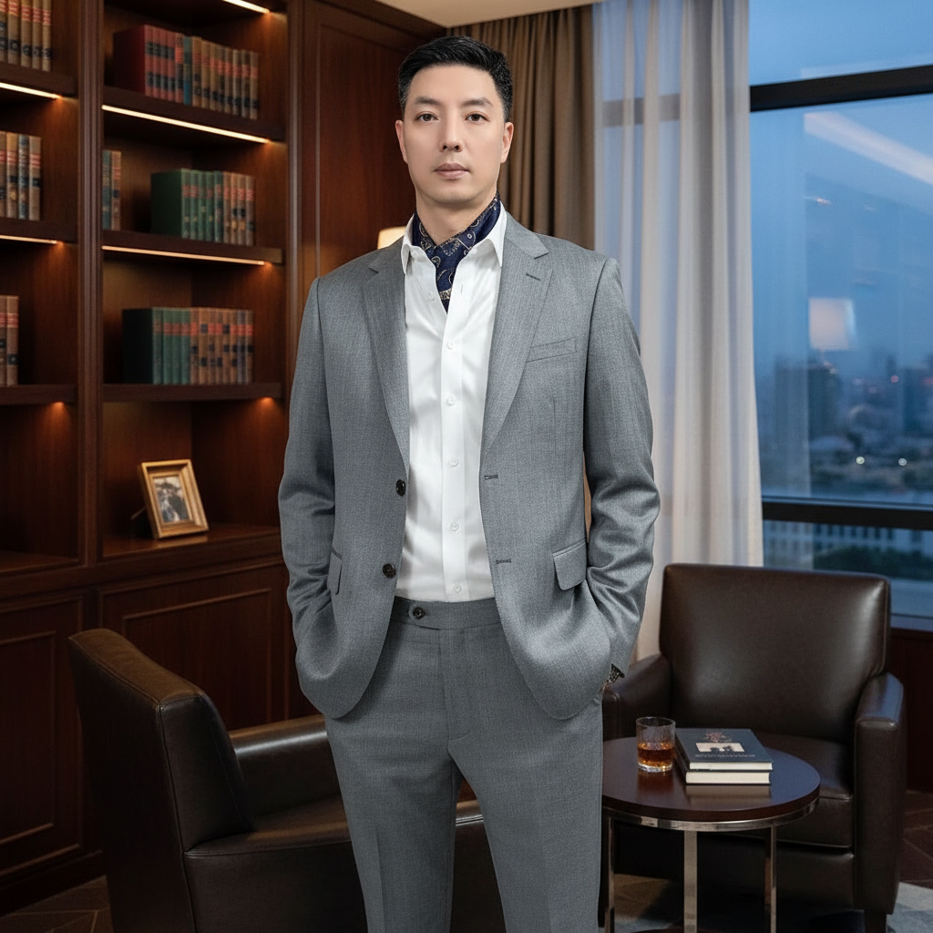 【半麻衬休闲总裁套西】商务总裁男西服套装男士修身