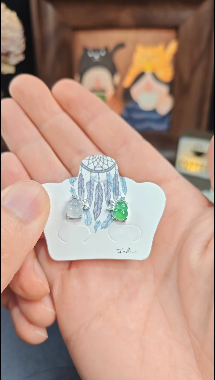 银S925镶嵌翡翠耳饰翡翠耳饰S925银镶嵌