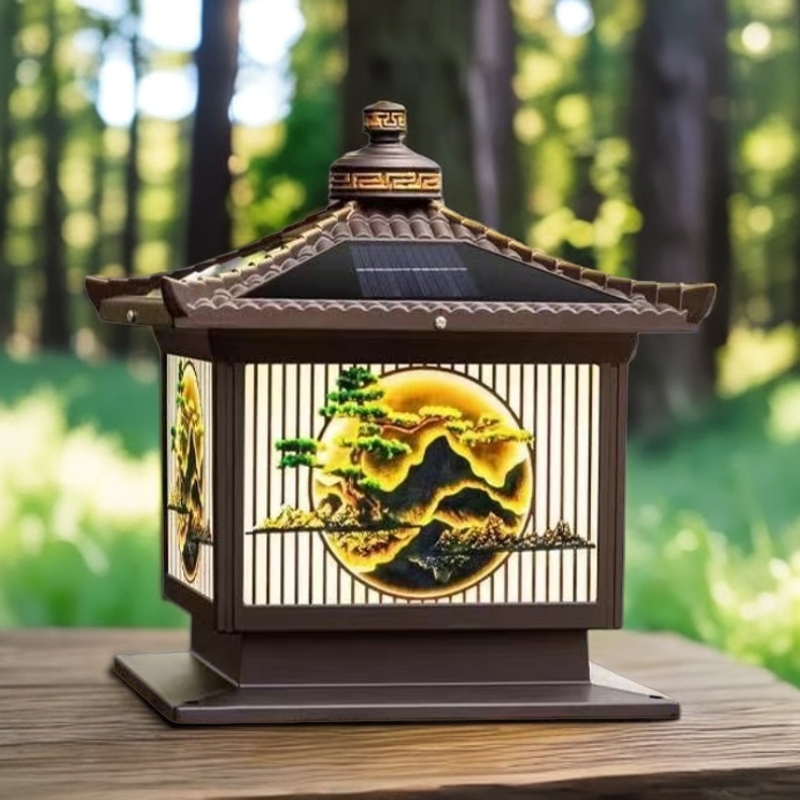 新中式太阳能柱头灯别墅门柱灯柱子灯围墙灯室外防水户外大门灯