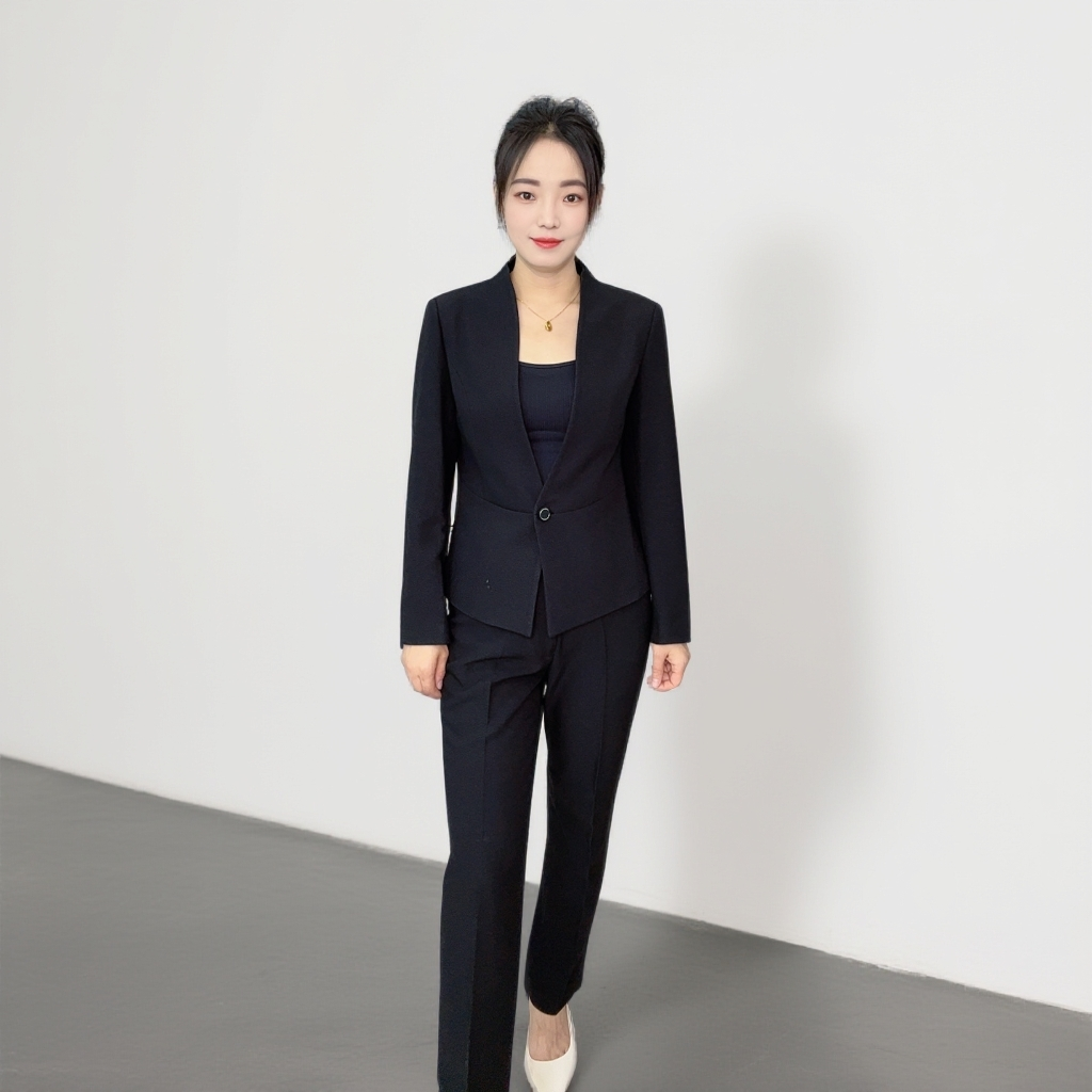 H-6A19长裤长袖商务风套装职业女裤套装简约商务西装显瘦黑色通勤