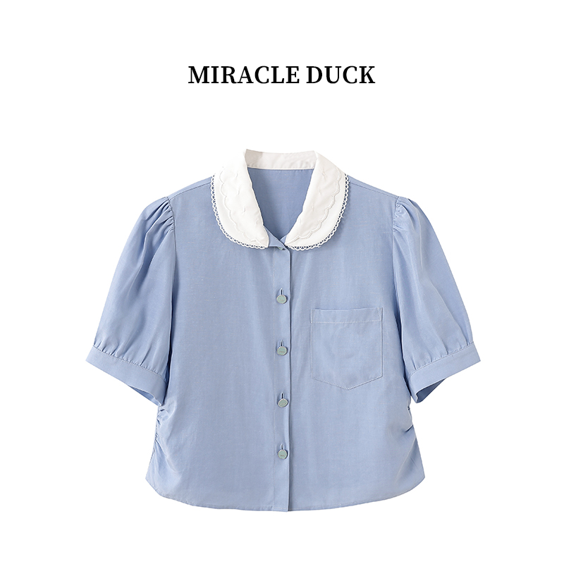 1号【夏日云朵衫】时尚甜美法式复古娃娃领泡泡袖短款衬衫C1614