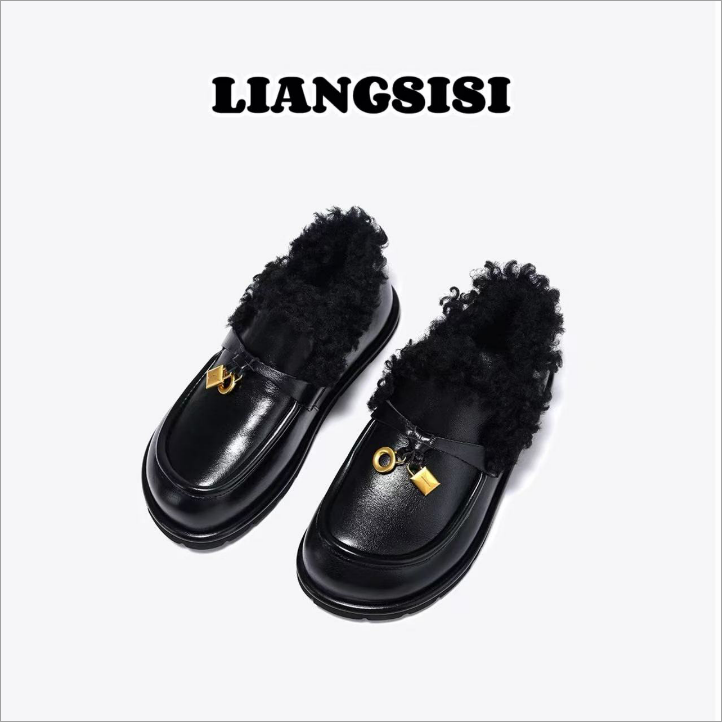 梁思思SHOES【毛毛小皮鞋】秋冬季保暖时尚英伦风小皮鞋-884