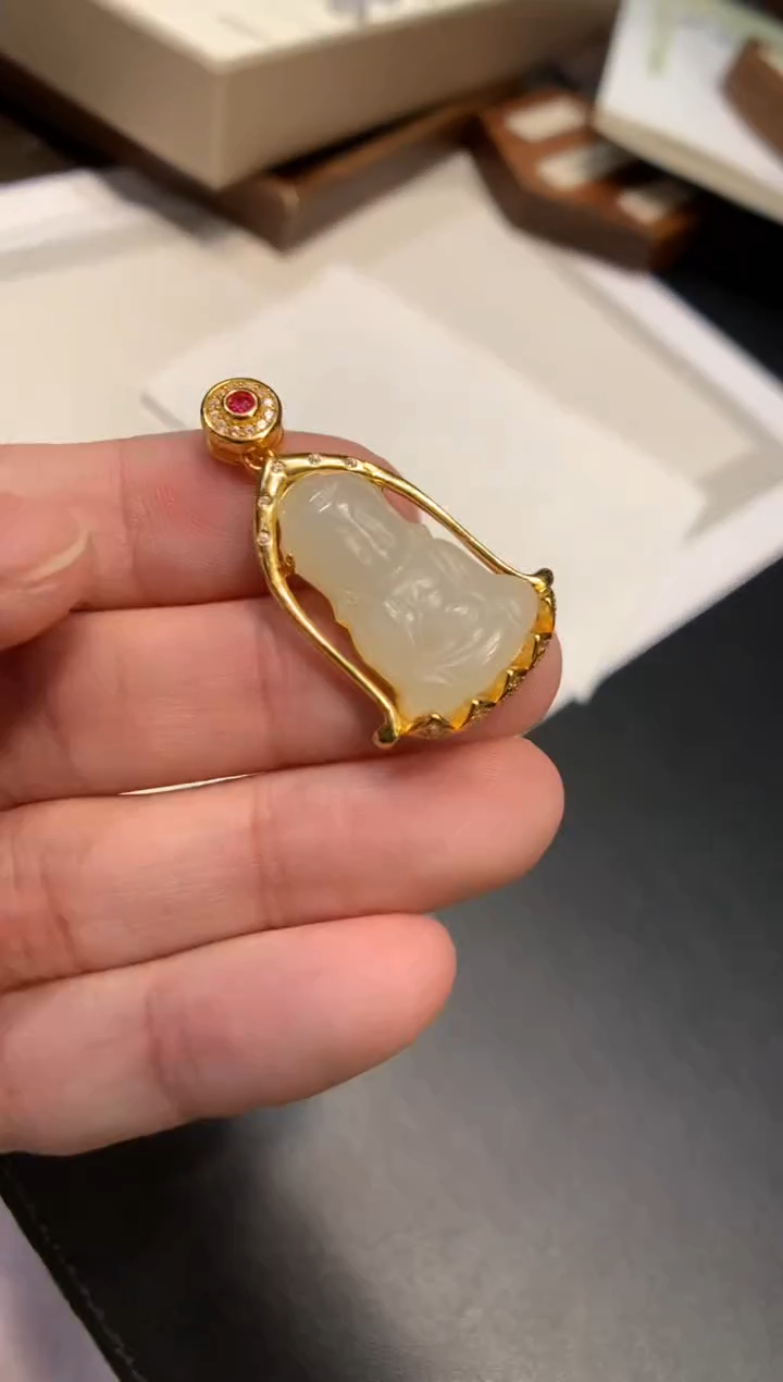 颈饰银S925镶嵌和田玉宝宝佛