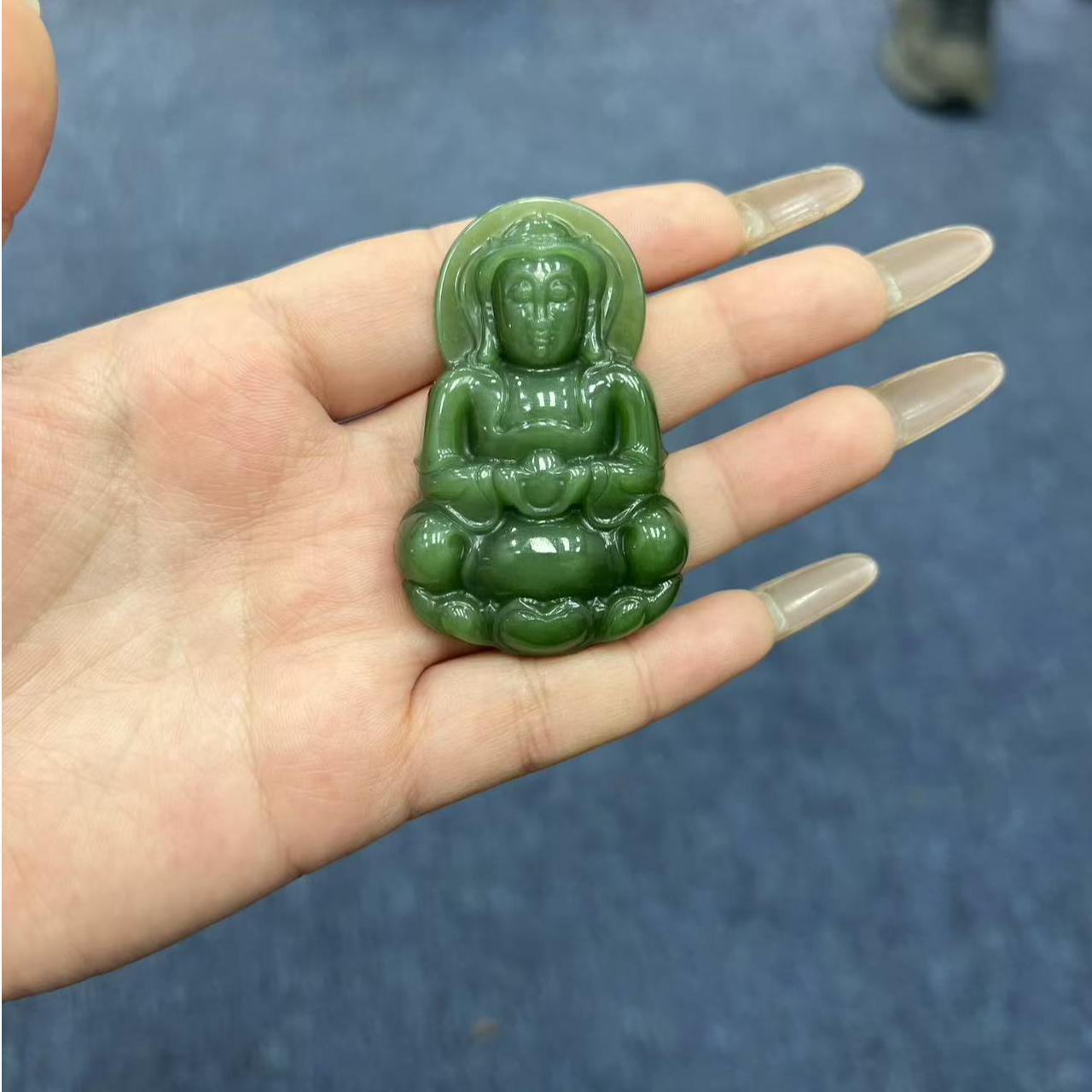 【四哥珠宝】和田玉碧玉观音吊坠（62*40*9.8）