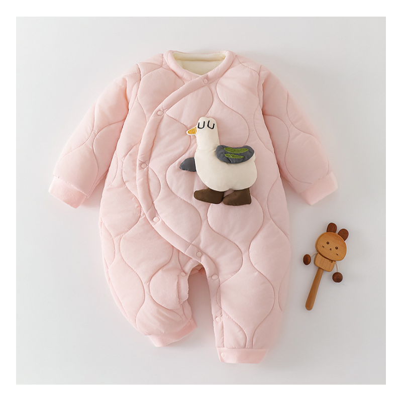 婴儿连体衣秋冬夹棉保暖哈衣新生儿超萌洋气外出抱衣爬爬棉服