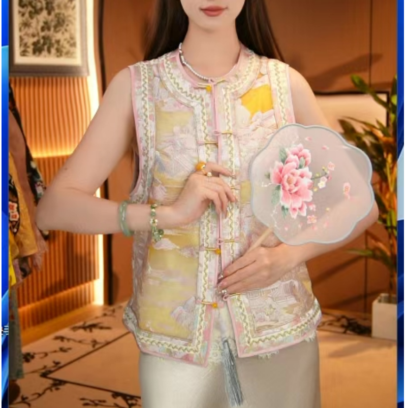 【锦绣山河】新中式重磅桑蚕丝刺绣微透朦胧马甲2025b8500小禹
