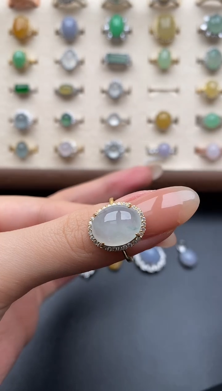 银S925镶嵌戒指翡翠一物一证一礼盒