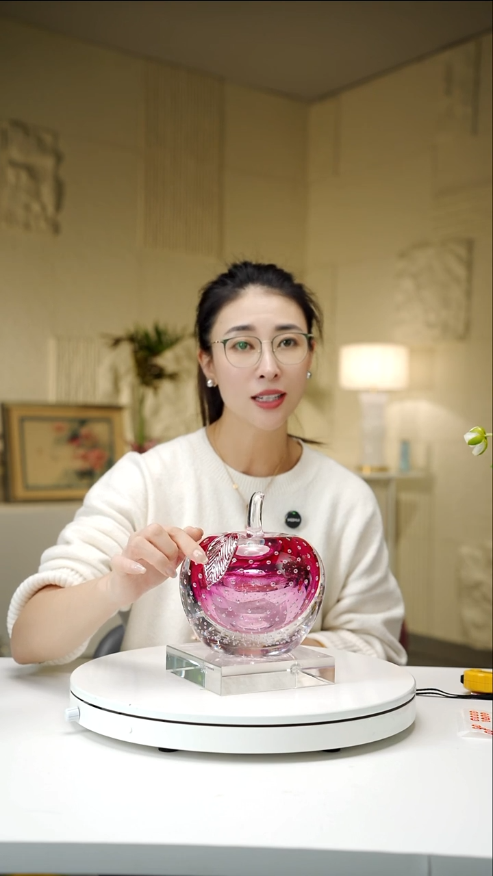 手工艺品琉璃金红设计款苹果摆件