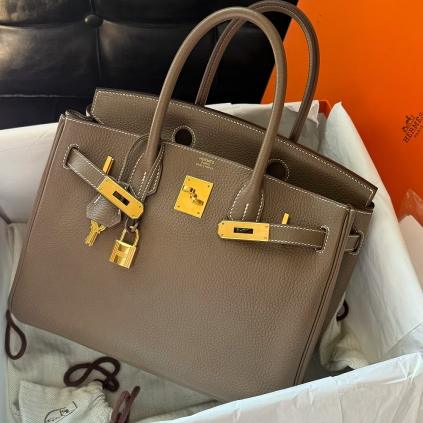 99新 Hermes/爱马仕 珊珊专场 Birkin 30 大象灰Togo皮 D刻金扣包