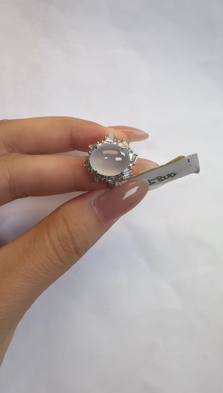 银S925镶嵌戒指翡翠通体925银镶缅甸A货翡翠戒指224