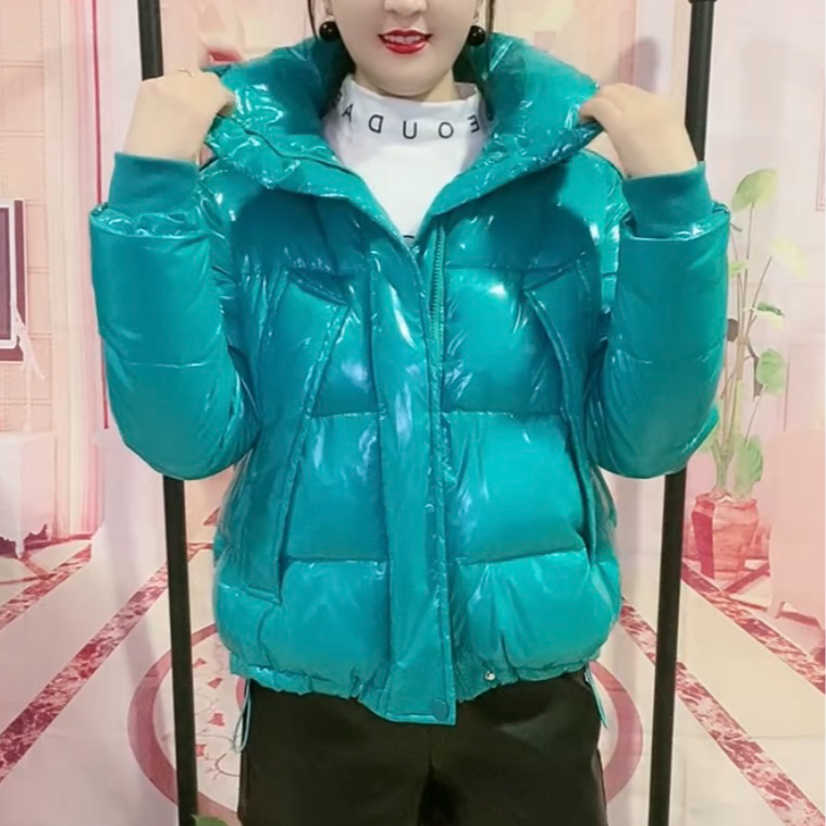 L秋冬新款时尚连帽亮面免洗棉服休闲百搭洋气多色拉链减龄外套