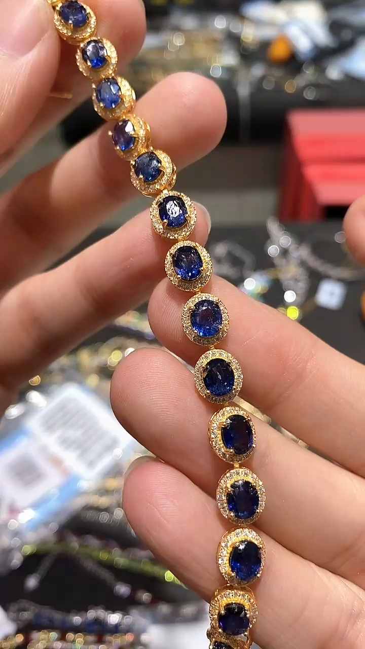 蓝宝石手链银S925镶嵌手链