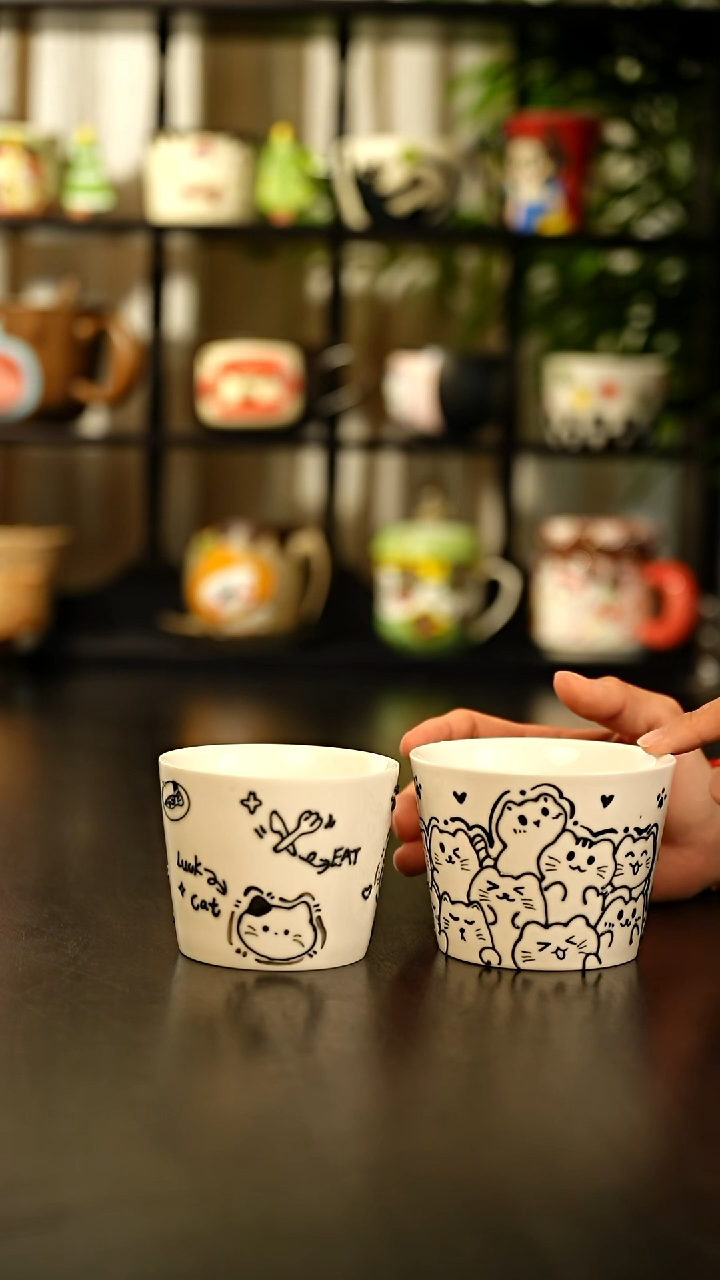 杯子简约款黑白小猫咪陶瓷杯 1个