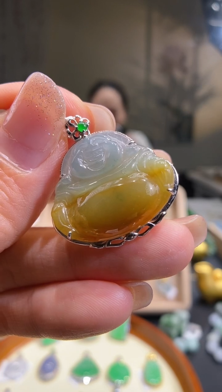 翡翠18K金镶嵌吊坠(不含链)佛公