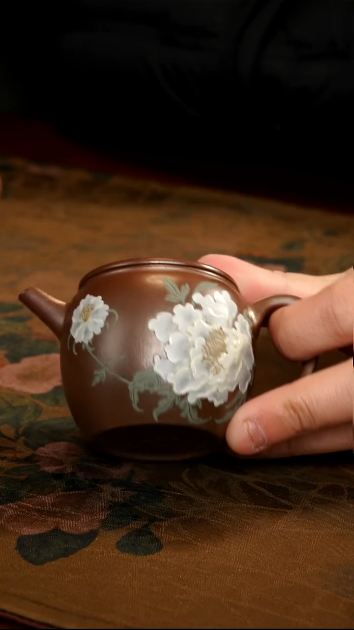 茶壶紫砂柴烧牡丹汉瓦壶