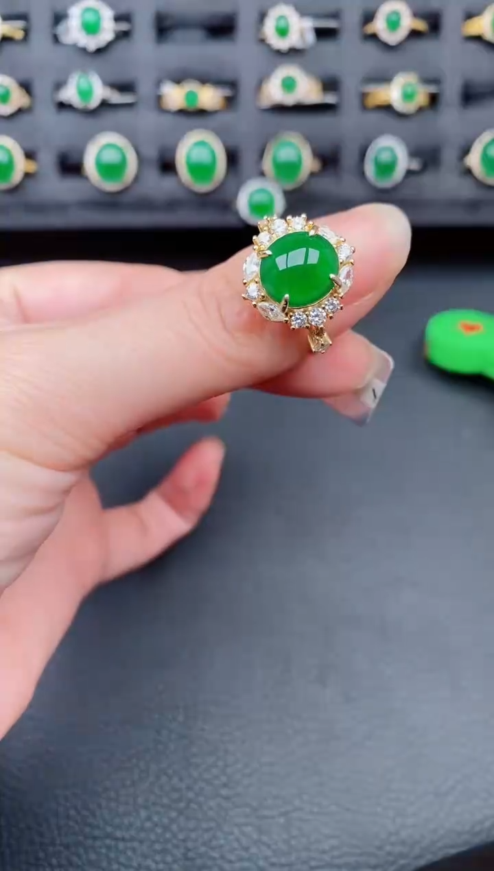 银S925镶嵌戒指翡翠天然a货翡翠57