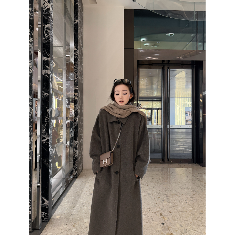 5werkwen 翻领静奢|文艺大衣 翻领绵羊毛羊腿袖双面呢大衣