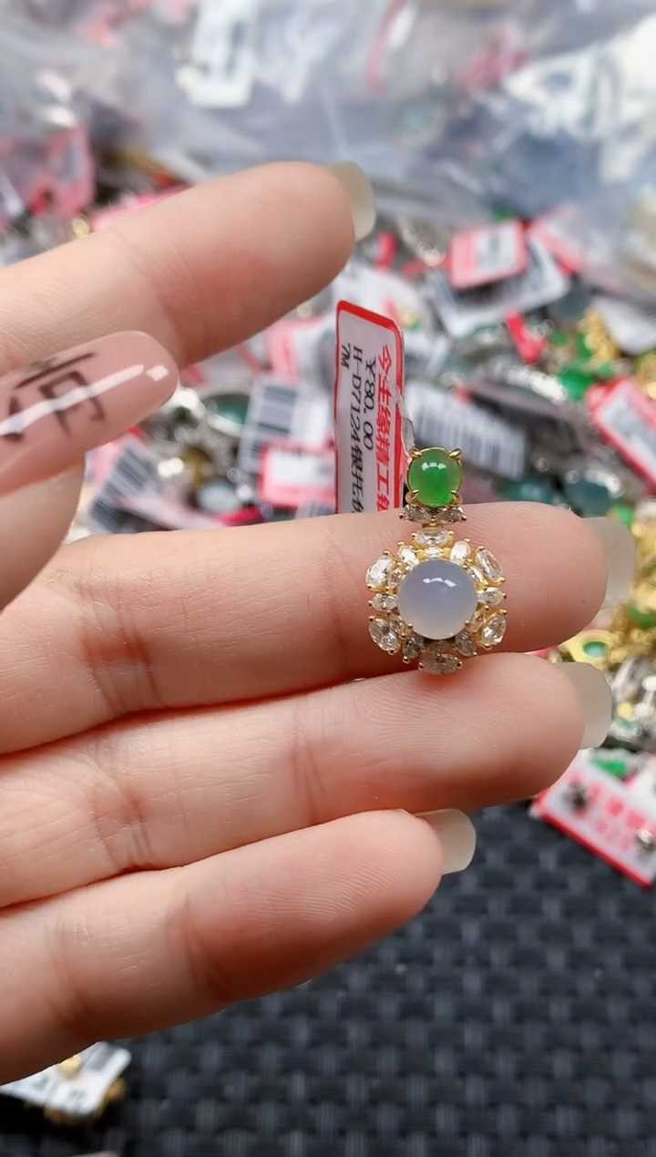 银S925镶嵌戒指翡翠天然A货缅甸翡翠