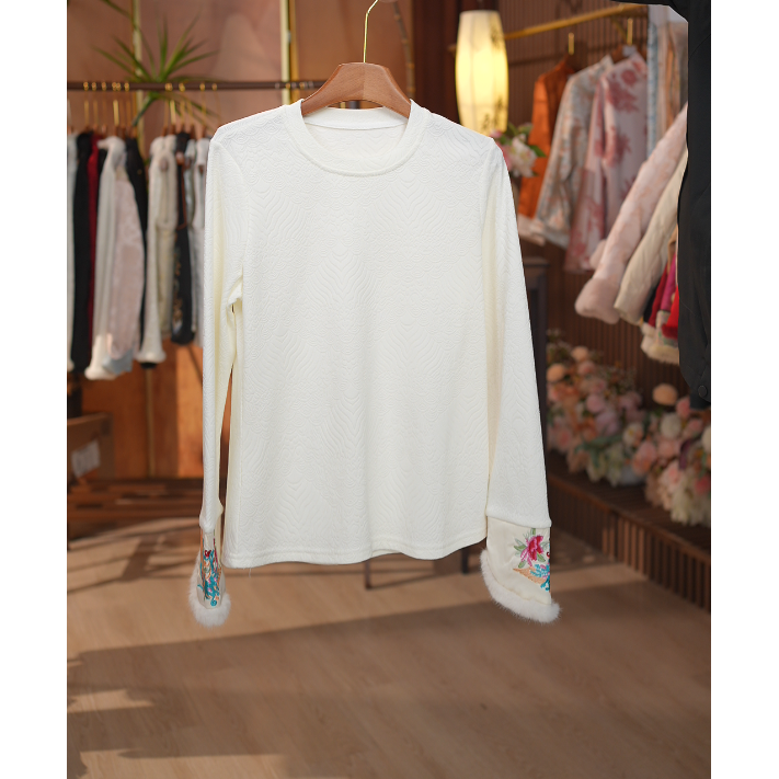 《 鹊起-打底衫》新中式提花国风休闲百搭高定圆领加绒打底衫