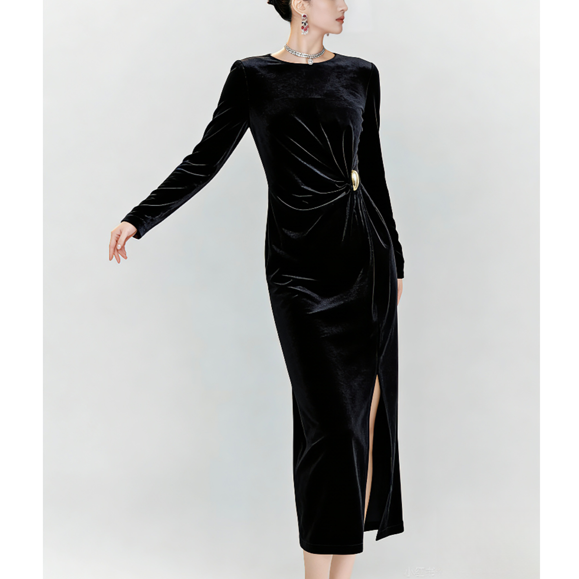 25冬法式复古晚宴必备礼服大女主风设计感轻奢丝绒连衣裙25716