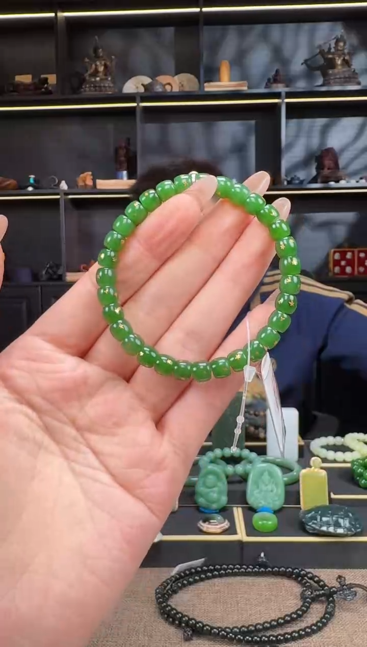 【闪购商品】和田玉1未镶嵌7mm碧玉极致手串 洒