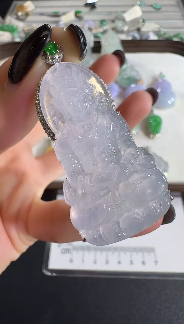 吊坠(不含链)18K金镶嵌翡翠【源头工厂】钻石镶嵌