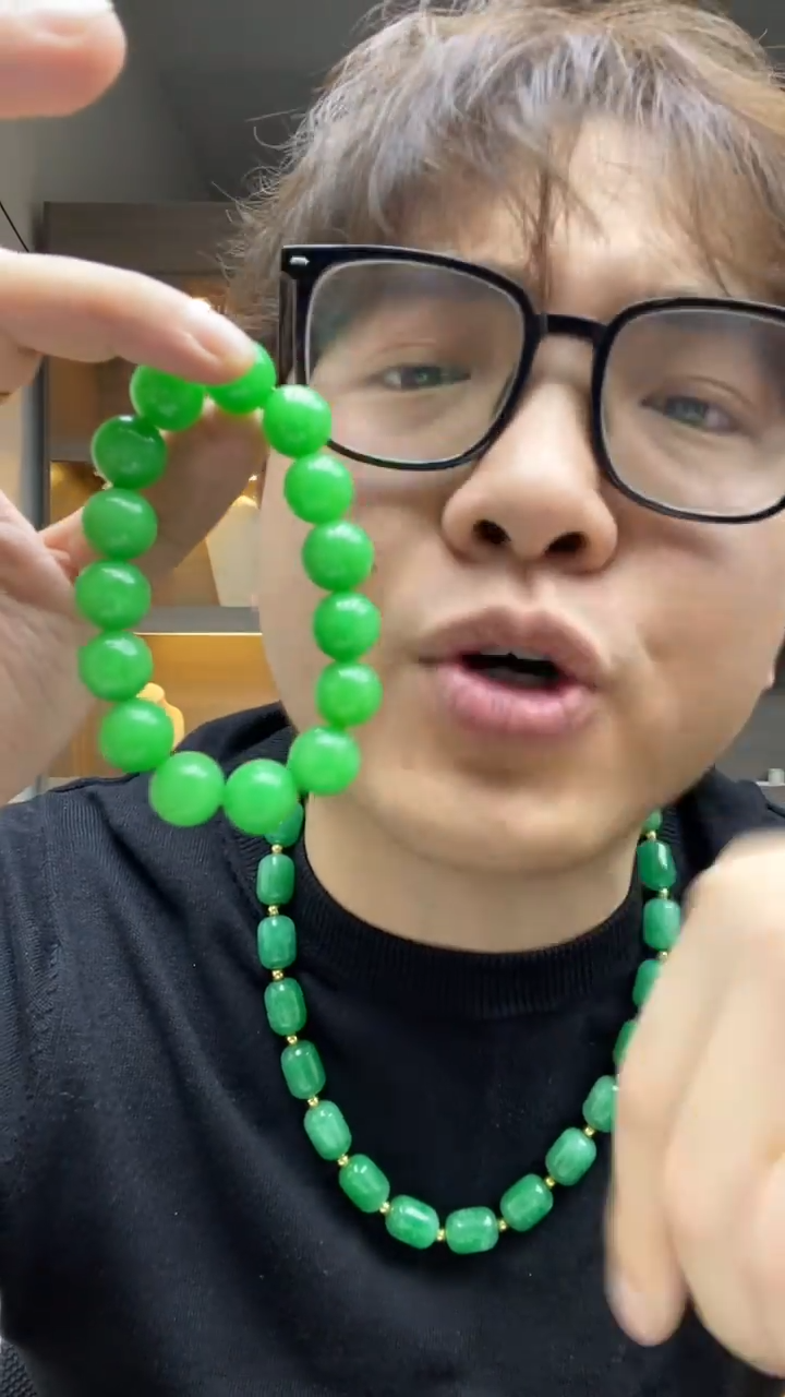 未镶嵌手串翡翠高端时尚翠青14mm手串