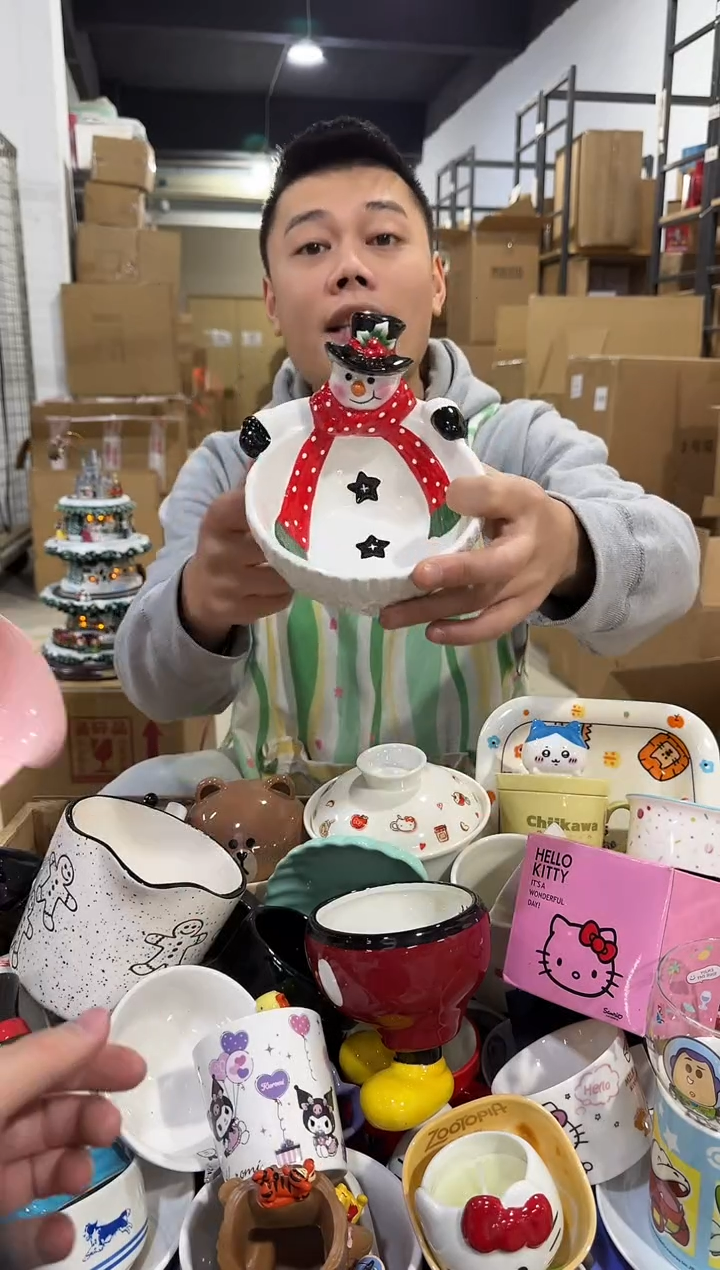 瓷片原盒雪人碗 