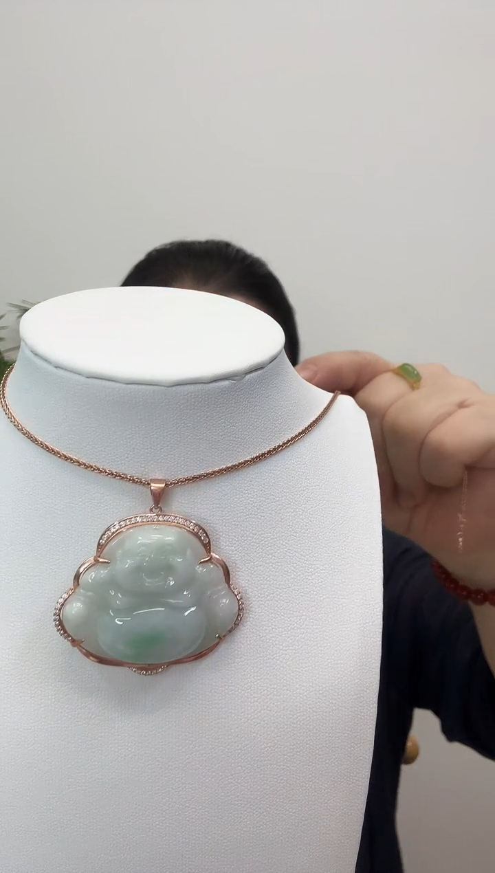 翡翠银S925镶嵌吊坠(赠链)佛公玫瑰边