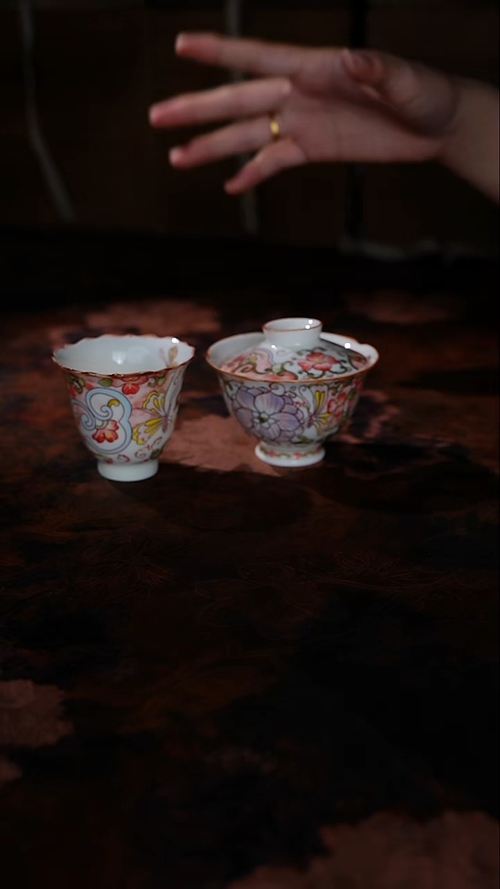 无京隆堂万花盖碗带一杯